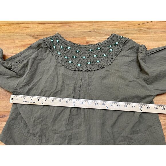 Free People Intimately Women's S Green Blouse Cotton Top Front Button Embroidery - Picture 8 of 9